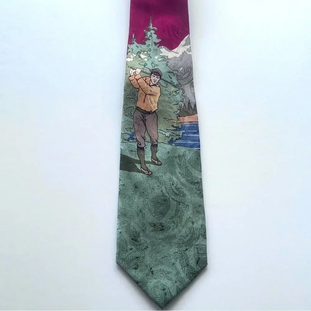 Robert Talbott Vintage Pure Silk Hand Sewn Golf Scene  Neck Tie Business Casual